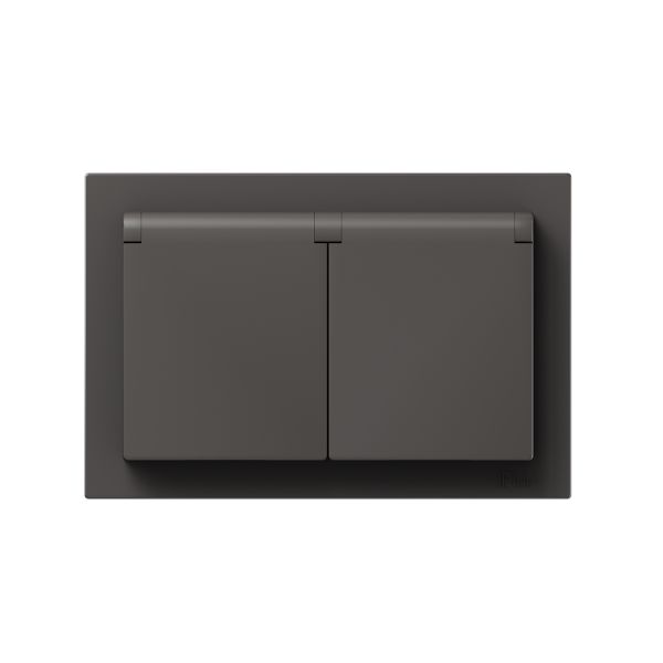 Механизм розетки двойной  16А  IP44  с заземлением  со шторками  с рамкой  с крышками  мокко Эпика EKF