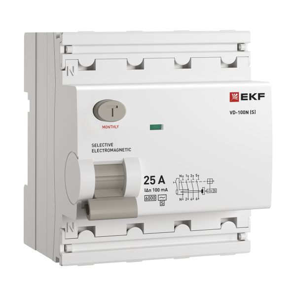 Выключатель дифференциального тока (ВД) четырехполюсный 4P 25А 100mA эл-мех ВД-100N E1046MS25100 PROXIMA EKF