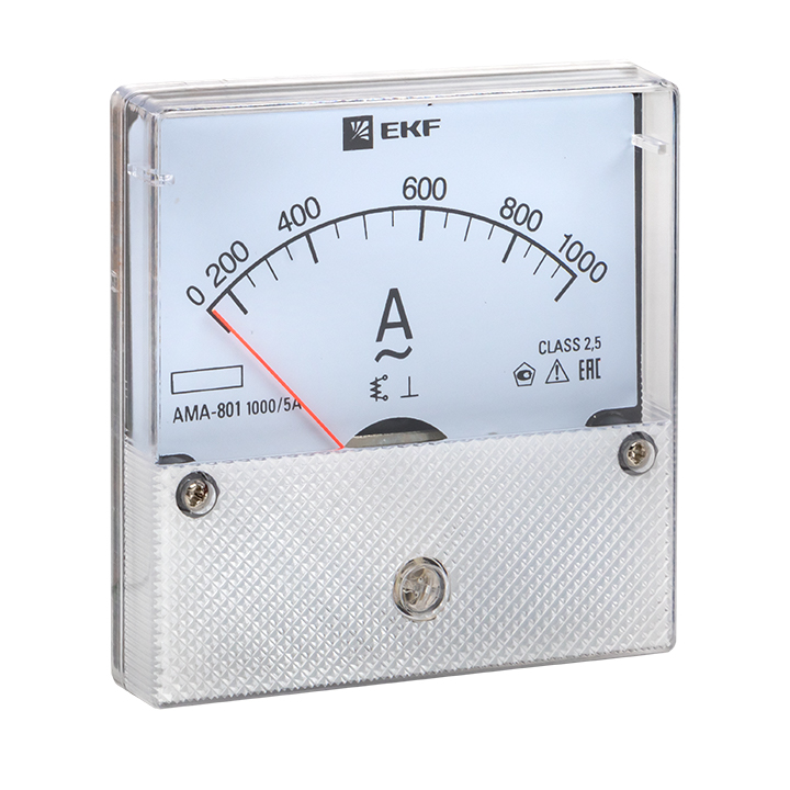 Амперметр аналоговый на панель 80х80 круглый вырез 1000А трансформаторное подключение AM-A801
