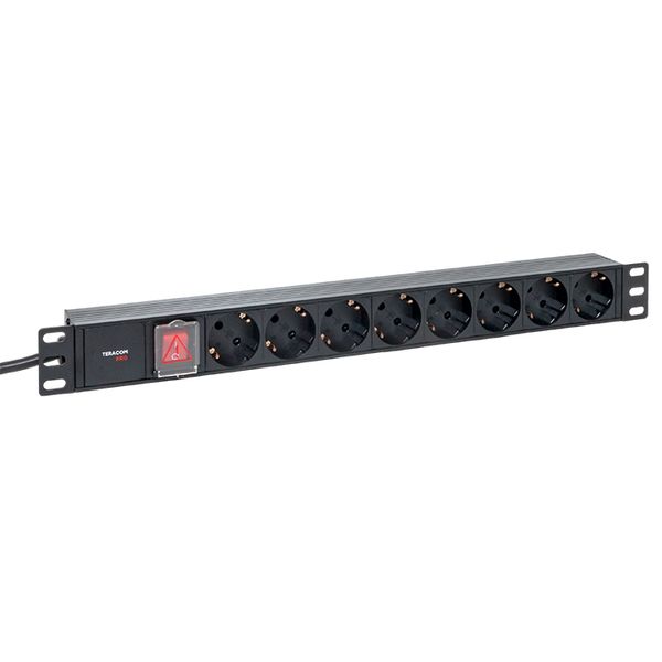 Блок розеток PDU TERACOM PRO 19'' 1U 16А/250В 8 розеток Schuko с выключателем шнур питания длиной 2 метра сечение 3x1.5 мм2 вилка Schuko корпус пластик черный