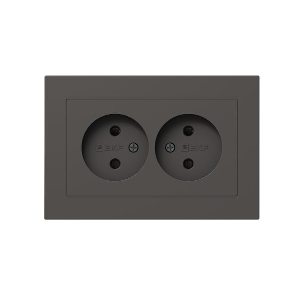 Механизм розетки двойной  16А  без заземления  со шторками  с рамкой  мокко Эпика EKF