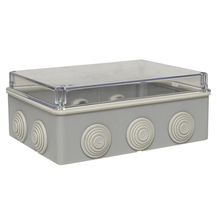 Коробка распаячная КМР-050-042пк пылевлагозащищенная 10 мембранных вводов уплотнительный шнур прозрачная крышка (190х140х70) PROxima