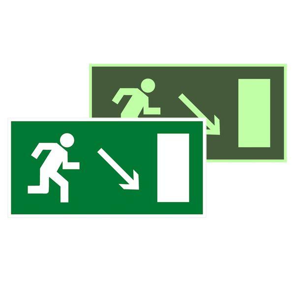 Знак эвакуационный E 07 ''Направление к эвакуационному выходу направо вниз'' 150x300 мм, пленка самоклеящаяся с фотолюминесцентным покрытием ГОСТ Р 12.4.026-2001