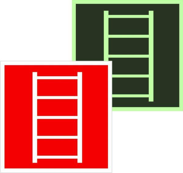 Знак F 03 ''Пожарная лестница'' 200х200 мм, пленка самоклеящаяся с покрытием фотолюминесцентным ГОСТ Р 12.4.026-2001