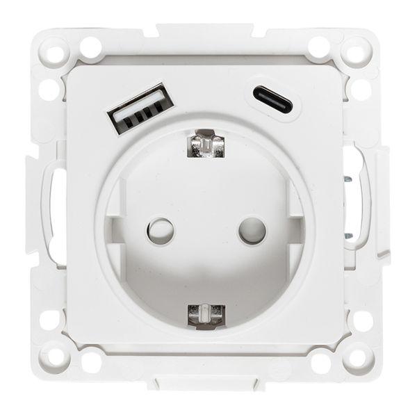 Стокгольм Механизм Розетки 1-местной с/з, USB A+C 16А винтовые клеммы белый с защ. штор. EKF