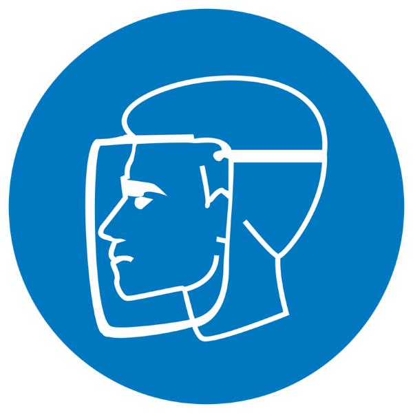 Знак M 08 ''Работать в защитном щитке'' ф200 мм, пленка самоклеящаяся ГОСТ Р 12.4.026-2001