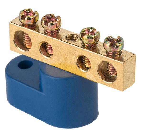 Шина 0 N 6х9мм 4 отверстия латунь синий угловой изолятор PROxima