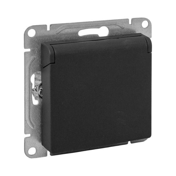 Эпика Механизм розетки 16А IP44 с заземлением со шторками c крышкой черный EKF