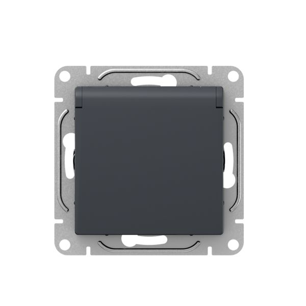 Механизм розетки  16А  IP44  с заземлением  со шторками  c крышкой  графит Эпика EKF