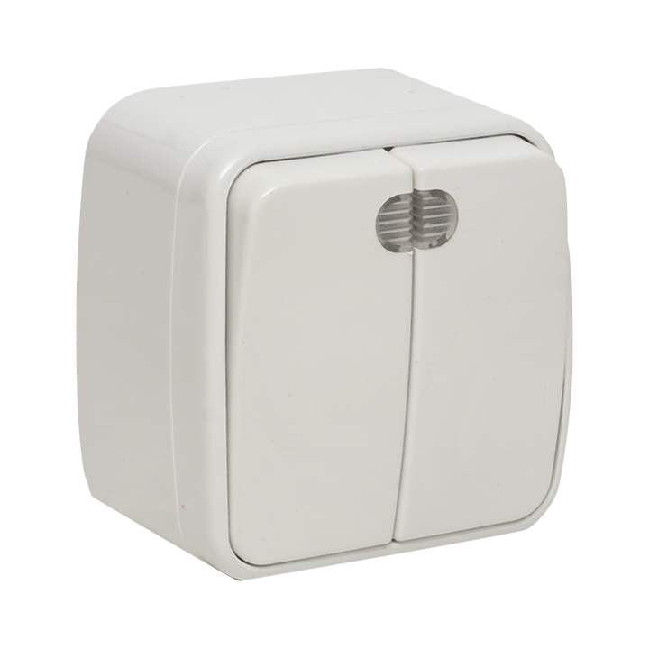 Выключатель Минск двухклавишный ОП 10А с индикатором белый