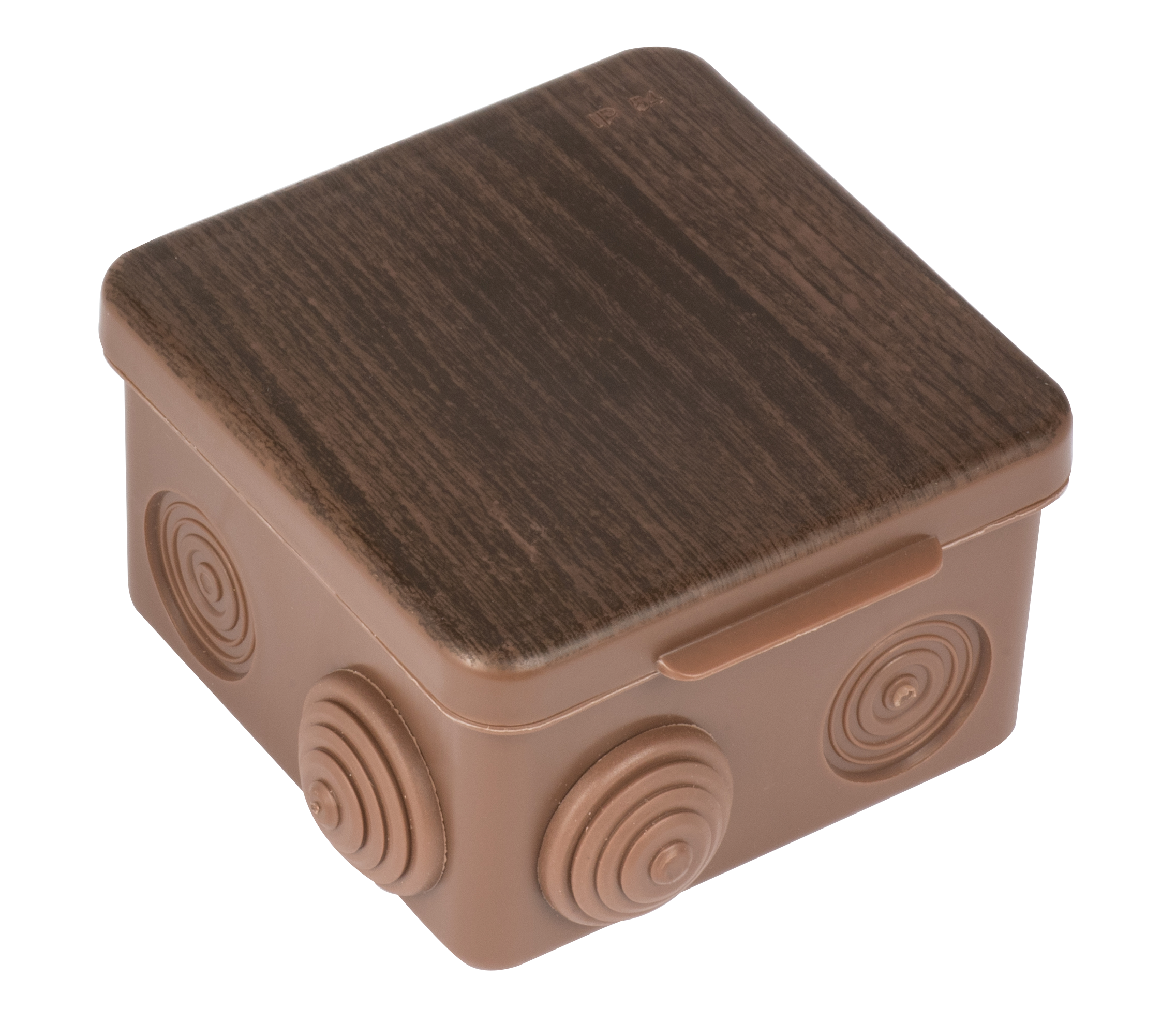 Коробка распаячная КМР-030-031 с крышкой (83х83х54) 7 мембранных вводов тёмное дерево IP54 PROxima