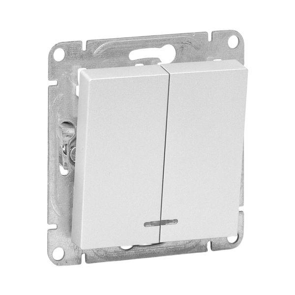 Эпика Механизм выключателя 2кл. с подсветкой алюминий EKF