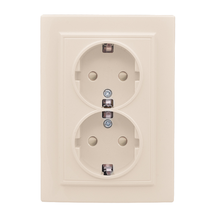 Розетка двухместная СП с заземлением 16А бежевый с защитными шторками Минск