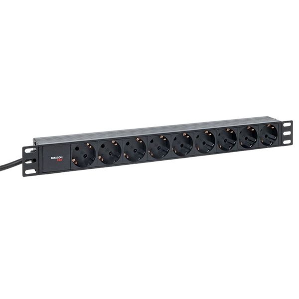 Блок розеток PDU TERACOM PRO 19' 1U 16А/250В 9 роз. Schuko шнур 2 м 3x1.5 мм2 вилка Schuko корпус пластик черный