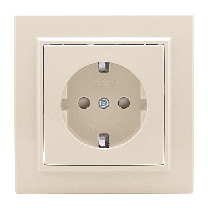 Розетка одноместная СП с заземлением 16А бежевый с защитными шторками Минск