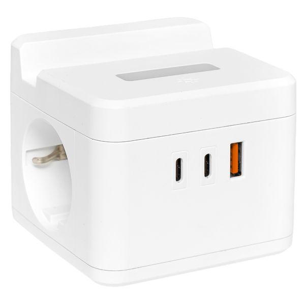 Удлинитель куб 2 гнезда 1USB + 2 Type C с быстрой зарядкой, подставкой под телефон и ночником 1, 3 метра 1 мм2
