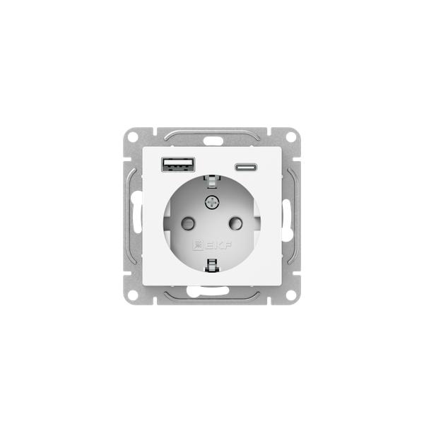 Механизм розетки с USB-A+С - 2шт, 16А, с заземлением, со шторками, белый Эпика EKF