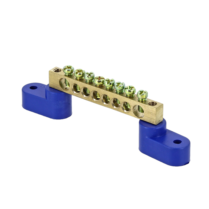 Шина нулевая 8х12 мм 125А 8 отверстий 2 изолятора стойка латунь