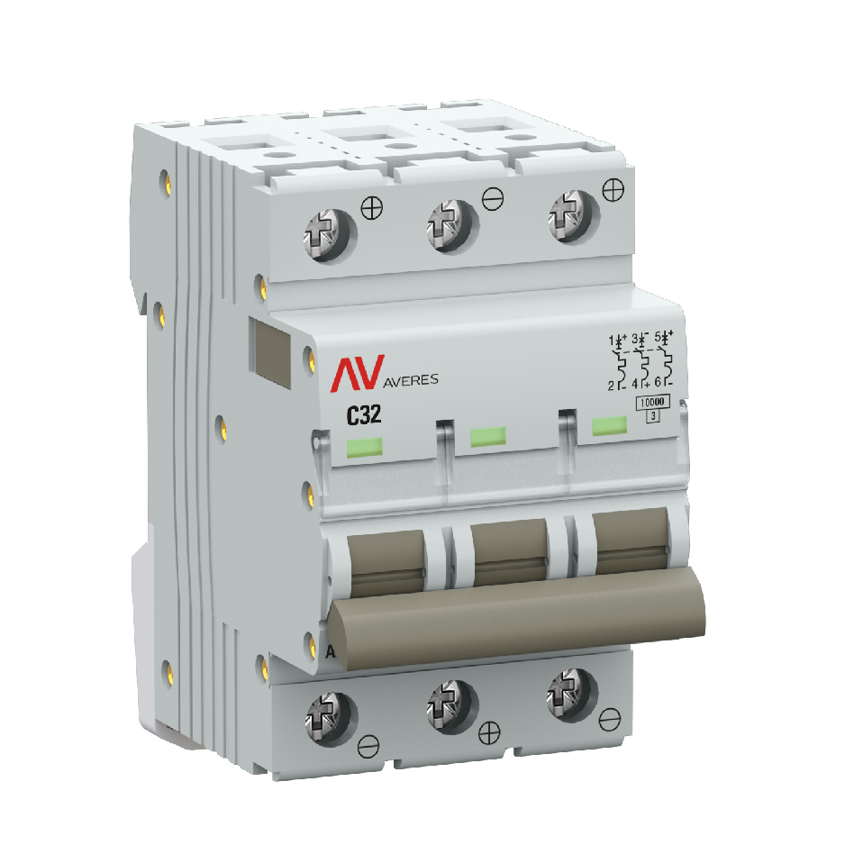 Выключатель автоматический AV-10 DC 3P 32A (C) 10kA AVERES