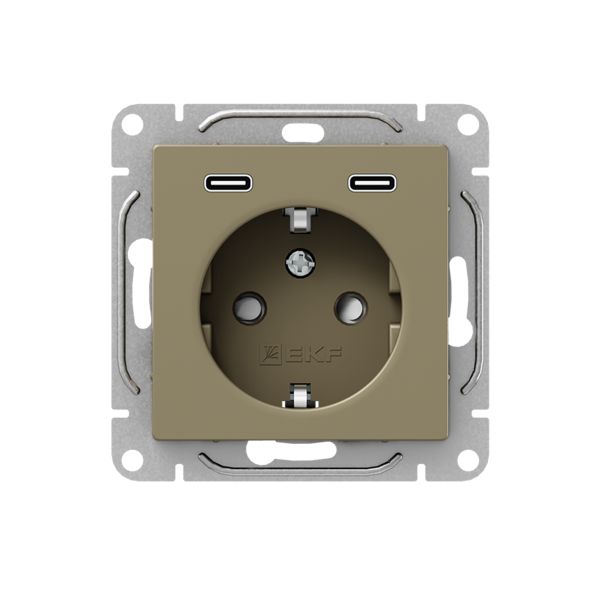 Механизм розетки с USB-C - 2шт  16А  с заземлением  со шторками  шампань Эпика EKF