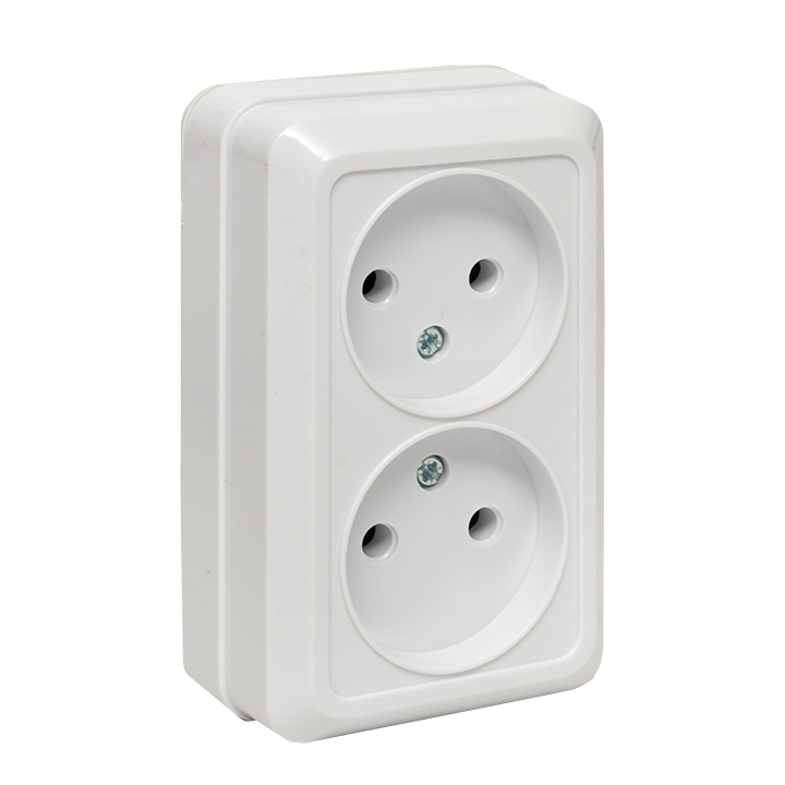 Рим Розетка двойная 10А без заземления белая