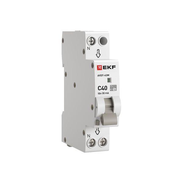 Дифференциальный автомат Автоматический выключатель дифференциального тока АВДТ-63М 40А/30мА (1мод, хар. C, электронный, тип AC) 6кА PROxima
