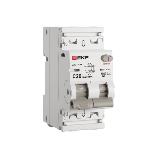 Выключатель автоматический дифференциального тока 1P+N 20А (C) 30мА AC эл АВДТ-63N D63N26E20C30 PROXIMA EKF
