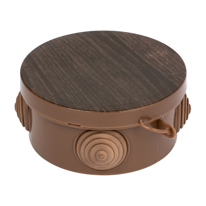 Коробка распаячная КМР-040-038 с крышкой (73х43) 4 мембранных ввода тёмное дерево IP54 PROxima