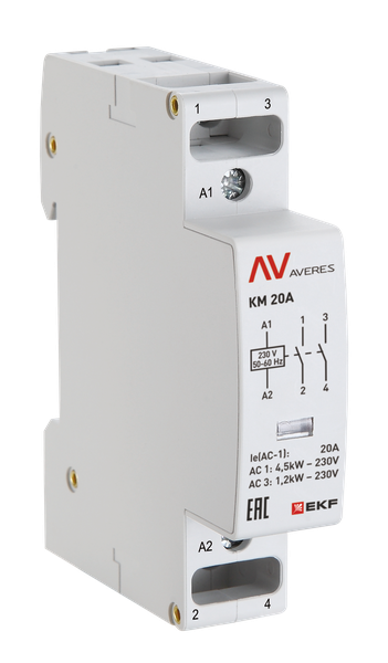 Контактор модульный КМ 20А 1NC+1NO 110VAC (1 мод.) AVERES EKF