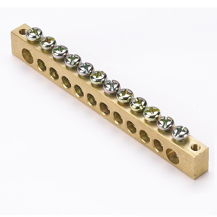 Шина нулевая 8х12мм 125А 12 отверстий крепеж по краям латунь PROxima