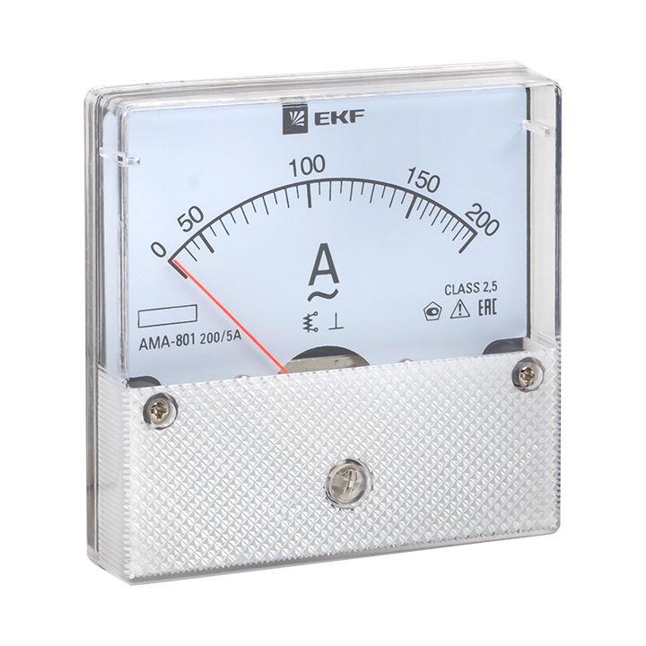 Амперметр аналоговый на панель 80х80 круглый вырез 200А трансформаторное подключение AM-A801