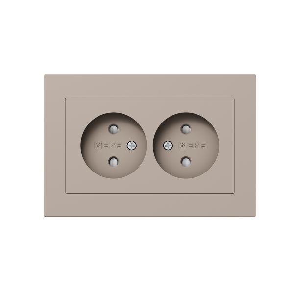 Механизм розетки двойной  16А  без заземления  со шторками  с рамкой  кремовый Эпика EKF