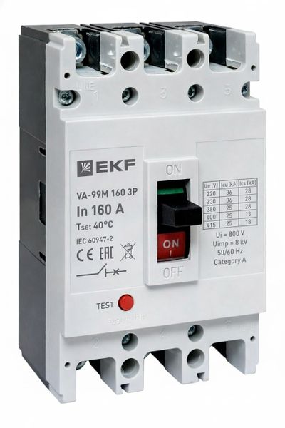 Выключатель автоматический в литом корпусе ВА-99М 160/160А 3P 10In 35кА с термомагнитным расцепителем EKF