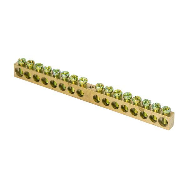 Шина PEN ноль-земля 8х12мм 16 отверстий латунь крепеж по центру PROxima