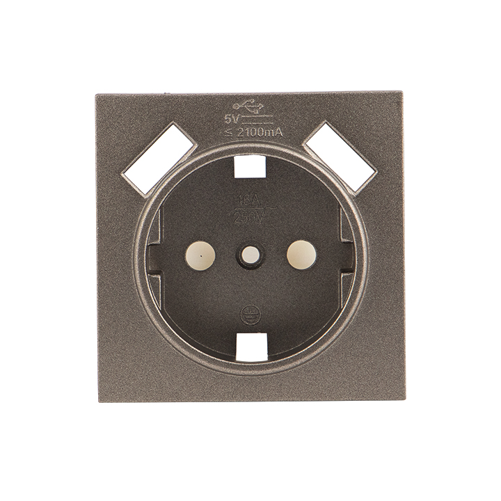 Валенсия лицевая панель розетки 1-местной с/з 16А графит с защ. штор. с 2 USB 2,1А