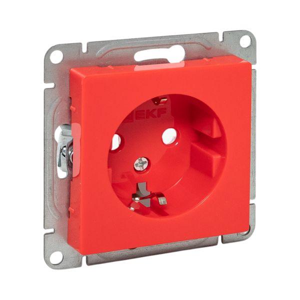 Эпика Механизм розетки 16А с заземлением со шторками красный EKF