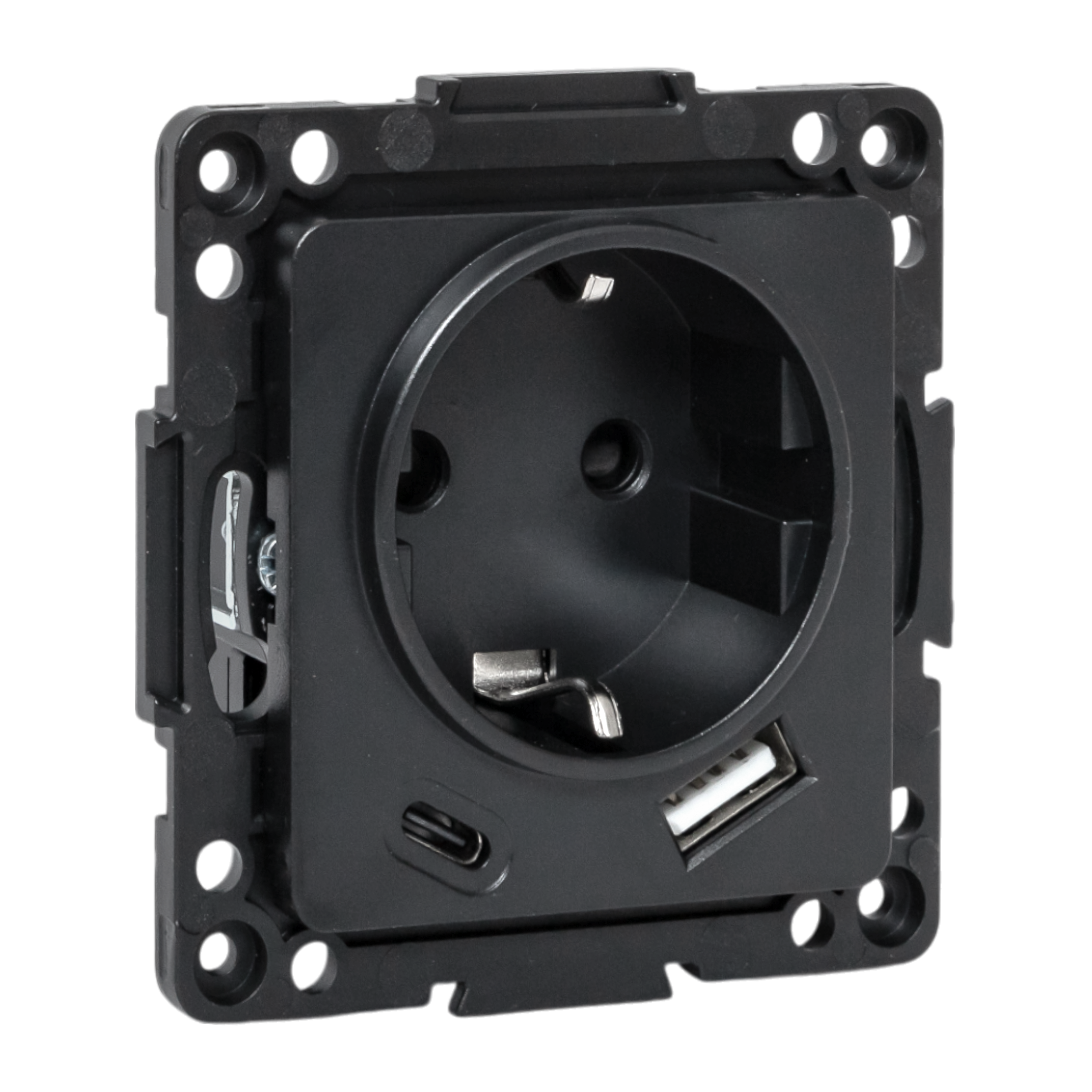 Стокгольм Механизм Розетки 1-местной с/з, USB A+C 16А винтовые клеммы черный с защ. штор. EKF