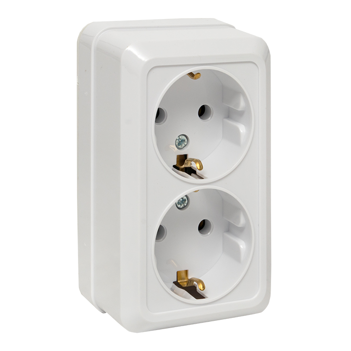 Рим Розетка двойная 16А с заземлением белая