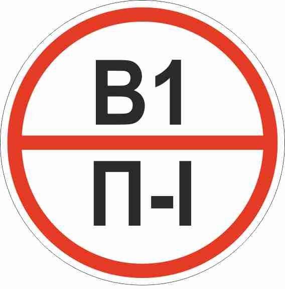 Знак ''Категории помещения по взрывопожарной и пожарной опасности В1 П-I'' 200х200 мм, пластик ГОСТ Р 12.4.026-2015