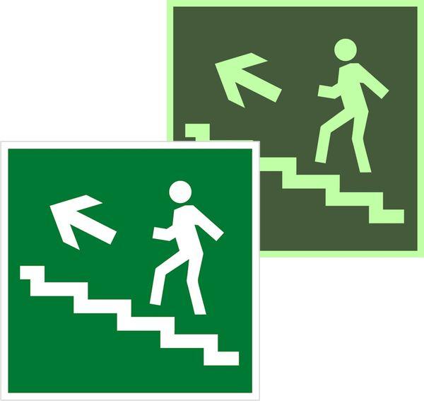 Знак эвакуационный E 16 ''Направление к эвакуационному выходу по лестнице вверх'' 200х200 мм, пленка самоклеящаяся с фотолюминесцентным покрытием ГОСТ Р 12.4.026 -2001