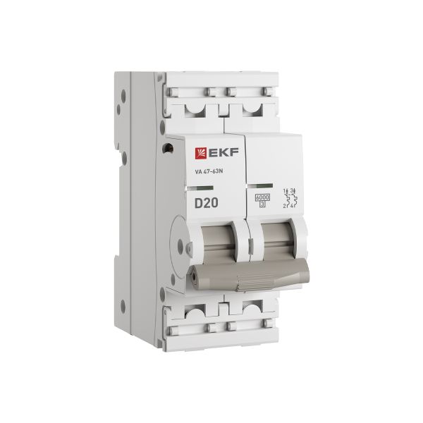 Выключатель автоматический двухполюсный 2P 20А (D) 6kA ВА 47-63N M636220D PROXIMA EKF