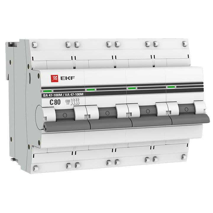 Выключатель автоматический 4P 80А (C) 10kA ВА 47-100M с электромагнитным расцепителем PROxima