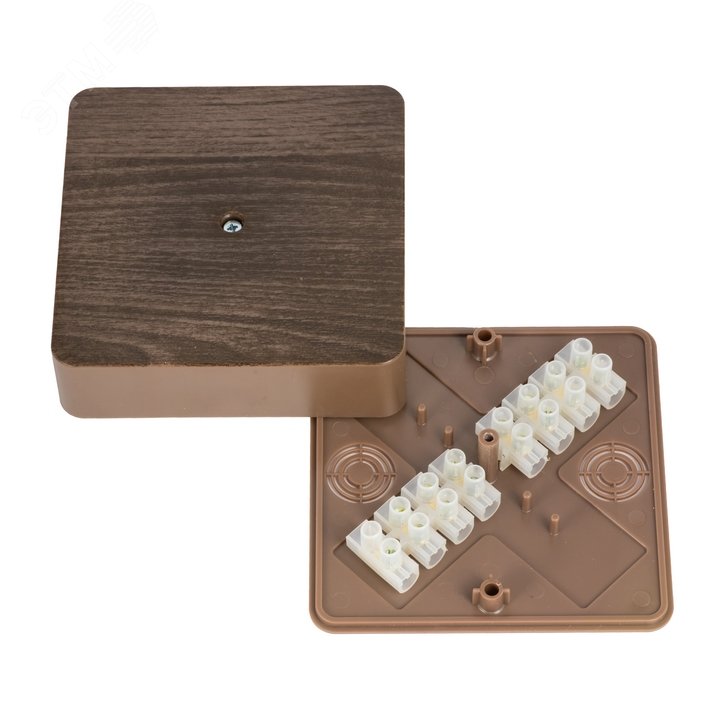 Изображение товара Коробка разветвительная КМР-030-032кг 100х100х25 с клеммником темное дерево PROxima