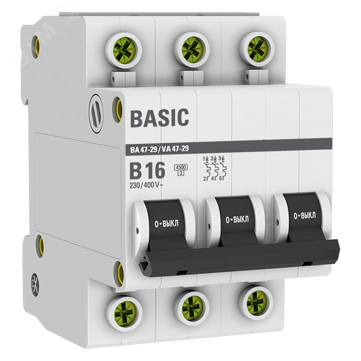 Автоматический выключатель 3P 16А (B) 4,5кА ВА 47-29 Basic mcb4729-3-16-B EKF - превью