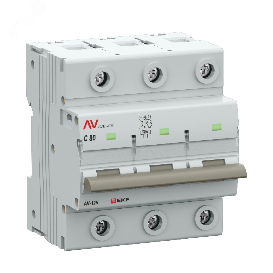 Выключатель автоматический AV-125 3P 80A (D) 10kA EKF AVERES артикул ...