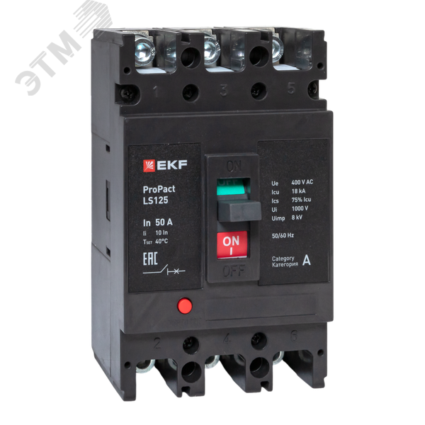 Изображение товара Выключатель автоматический LS125 50А 3P серии ProPact EKF высокие параметры защиты