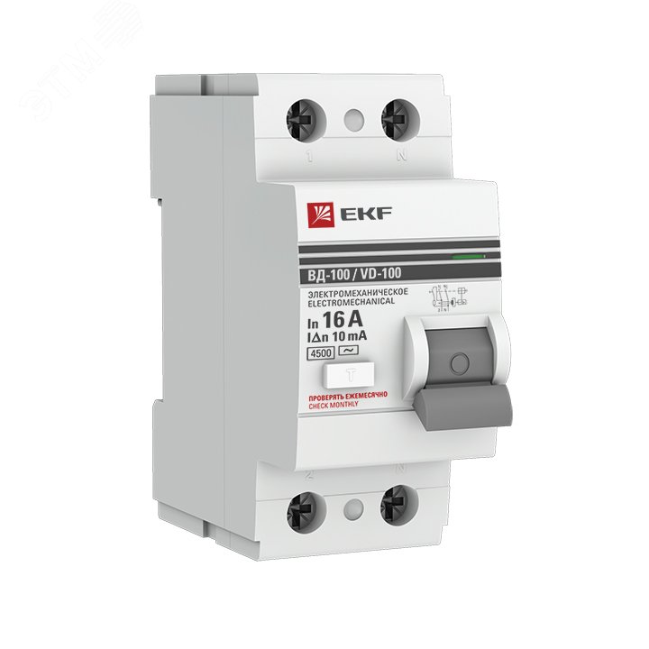 Выключатель дифференциального тока (УЗО) ВД-100 2P 16А/10мА (электромеханическое) PROxima elcb-2-16-10-em-pro EKF - превью 2