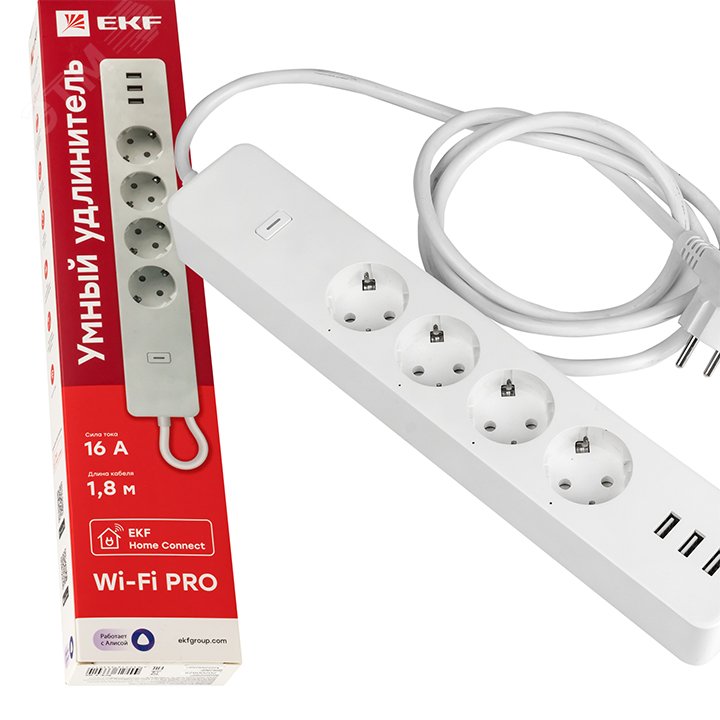 Умный удлинитель Connect PRO Wi-Fi c USB RCE-2-WF EKF - превью 2