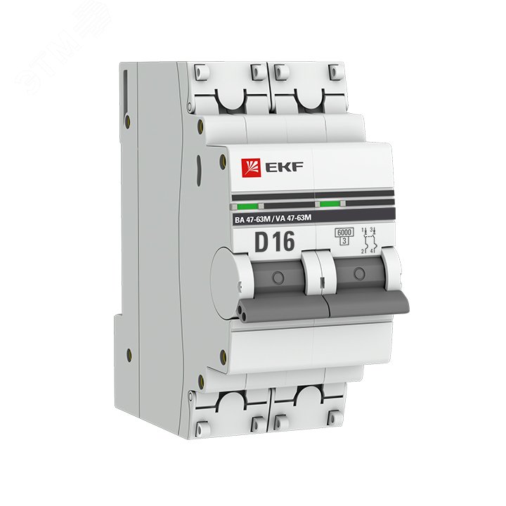 Автоматический выключатель 2P 16А (D) 6кА ВА 47-63M c одним магнитным расцепителем mcb4763m-6-2-16D-pro EKF - превью