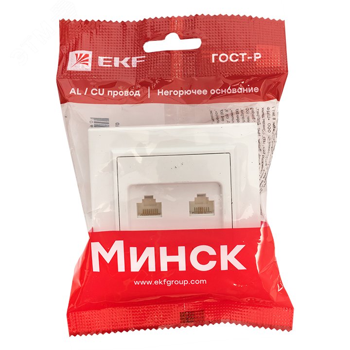 Розетка Минск RJ-45+Phone СП белая ERK00-135-10 EKF - превью 4
